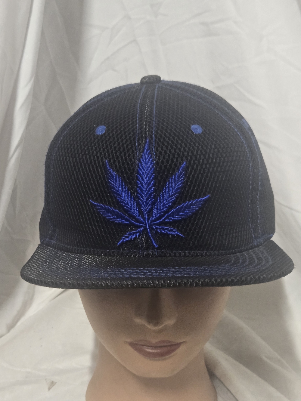 Blue Embroidered Leaf Snapback Hat